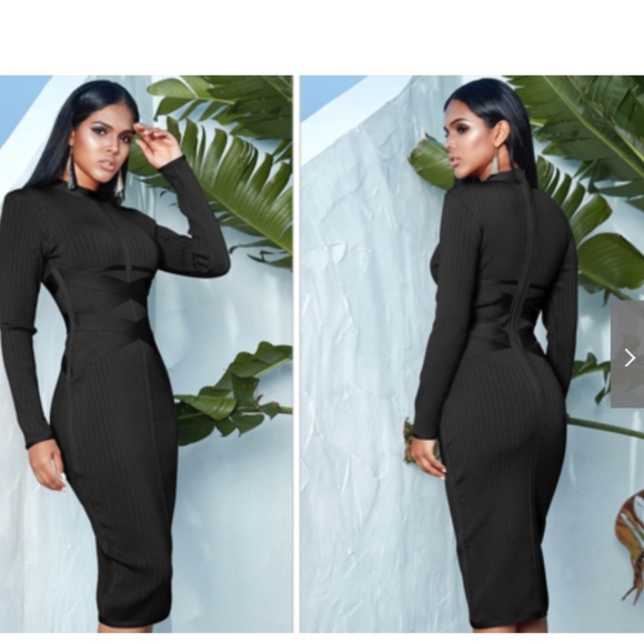 ELEGANT LONG SLEEVE HIGH MOCK NECK BANDAGE DRESS - Picture 5 of 7